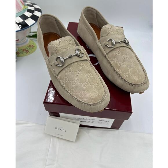 Men\'s Gucci GG logo suede driver loafers size 13 fits 13.5 US made in Italy main image 8